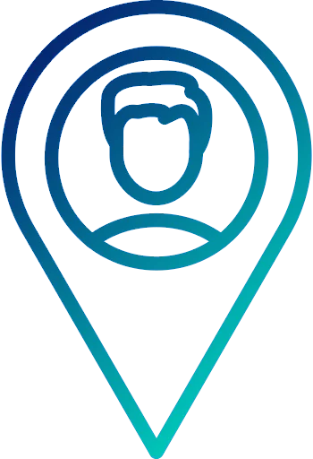 Icon illustration of a map pin with a man's profile in the center, depicting trying to find a tattoo mentor