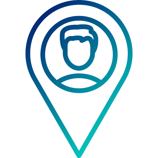 Icon illustration of a map pin with a man's profile in the center, depicting trying to find a tattoo mentor